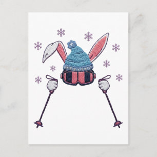Faux-Yarn-Ski-Hase Winter Humor Postkarte