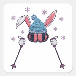 Faux-Yarn-Ski-Hase Winterhumor Quadratischer Aufkleber