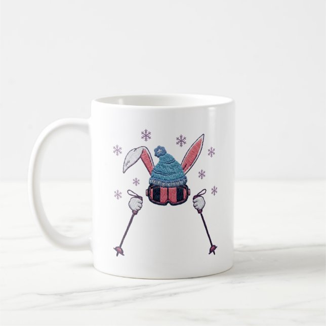 Faux yarn skiing rabbit winter humor kaffeetasse (Links)