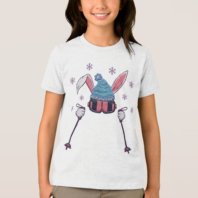Faux yarn skiing rabbit winter humor Tri-Blend shirt (Vorderseite)