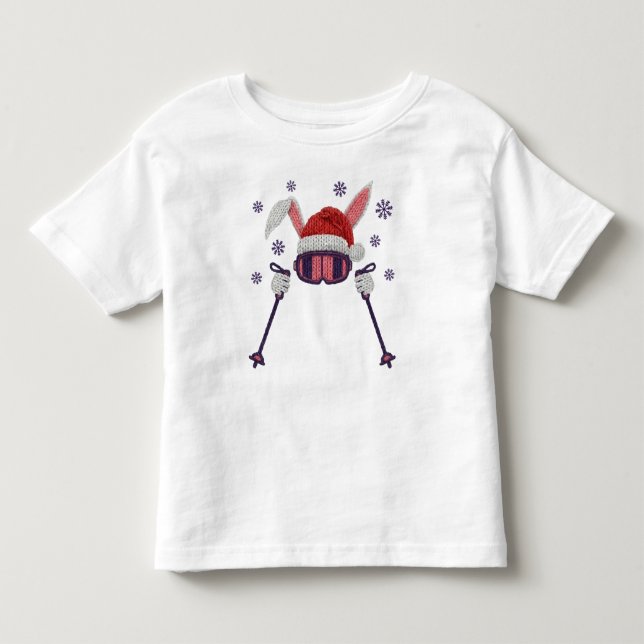 Faux yarn skiing rabbit with Santa hat winter humo Kleinkind T-shirt (Vorderseite)