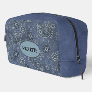 Fauxblauer Wildleder- und Western-Blumenmuster Waschbeutel
