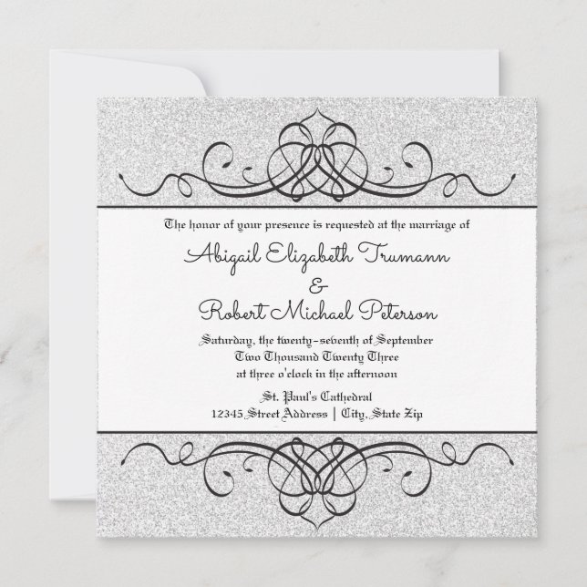 FauxGlitter Formal Vintage Blüh-Hochzeit Einladung (Vorderseite)