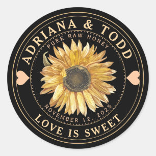 Faveur mariage tournesol avec coeur miel Étiquette
