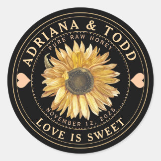 Faveur mariage tournesol avec coeur miel Étiquette