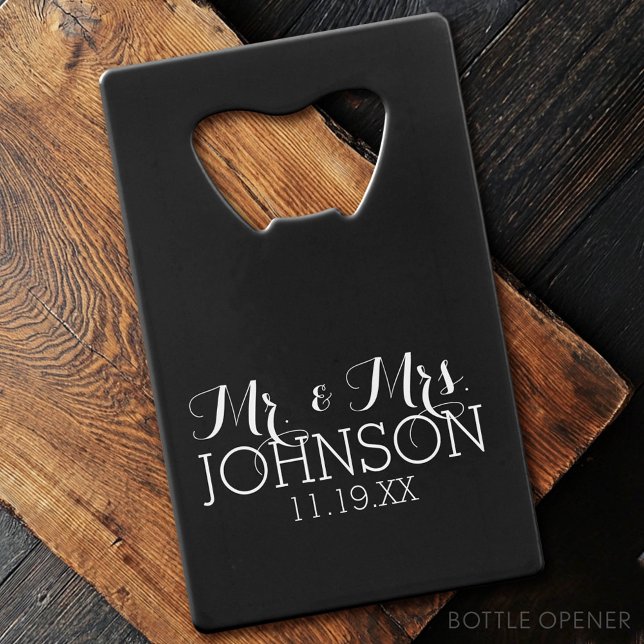 Faveurs de mariage noir couleur unie Mr & Mrs (Custom Bottle Opener)
