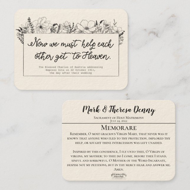 Faveurs de mariage St. Charles Memorare Carte Sain (Devant / Derrière)