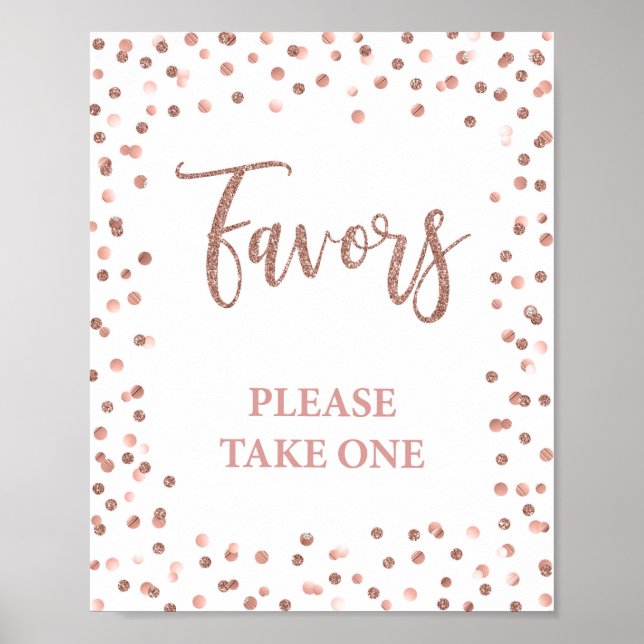 Favor Party Sign Rose Gold Glitter Confetti Poster (Vorne)
