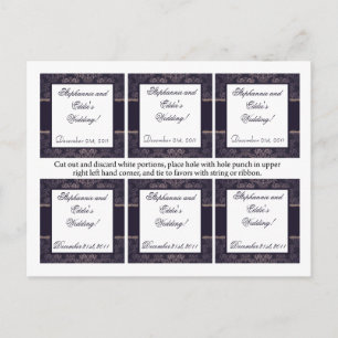 Favor Tags Deep Lila Damask Postkarte