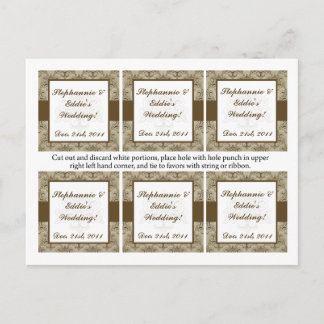 Favor Tags Tanish Brown Damask Postkarte