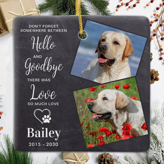Favorite Hello Custom 2 Foto Dog Memorial Keramikornament (Von Creator hochgeladen)