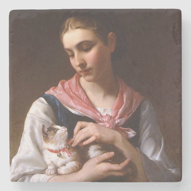 Favorite Kitten (von Émile Munier) Steinuntersetzer (Vorderseite)