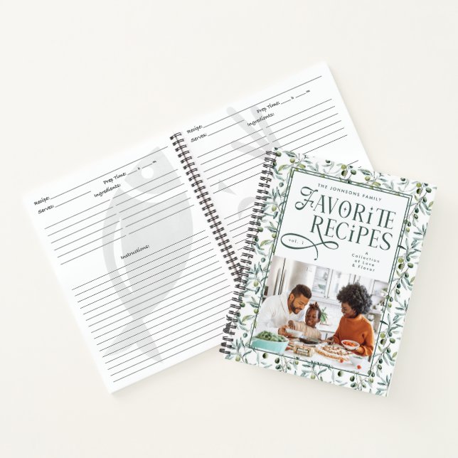 Favorite Recipes Family Photo Olive Branch Pattern Notizbuch (Innenseite)
