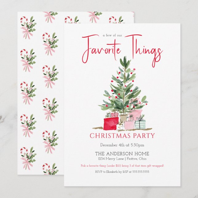 Favorite Things Christmas Party Invitation (Devant / Derrière)