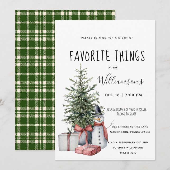 Favorite Things Watercolor Weihnachts-Party Einladung (Vorne/Hinten)