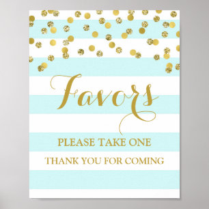 Favoriten Baby Shower Sign Blue Stripe Gold Confet Poster