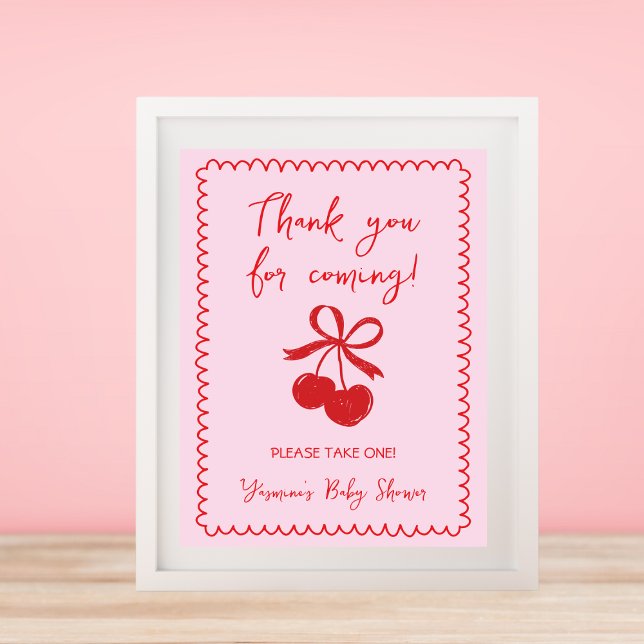 Favoriten Bitte nehmen Sie eine Cherry Bow Baby Gi Poster (Favors Please Take One Cherry Bow Baby Girl Shower Poster)