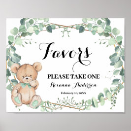 Favors Baby Shower Bear Greenerity Gold-Zeichen Poster