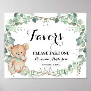 Favors Baby Shower Bear Greenerity Gold-Zeichen Poster
