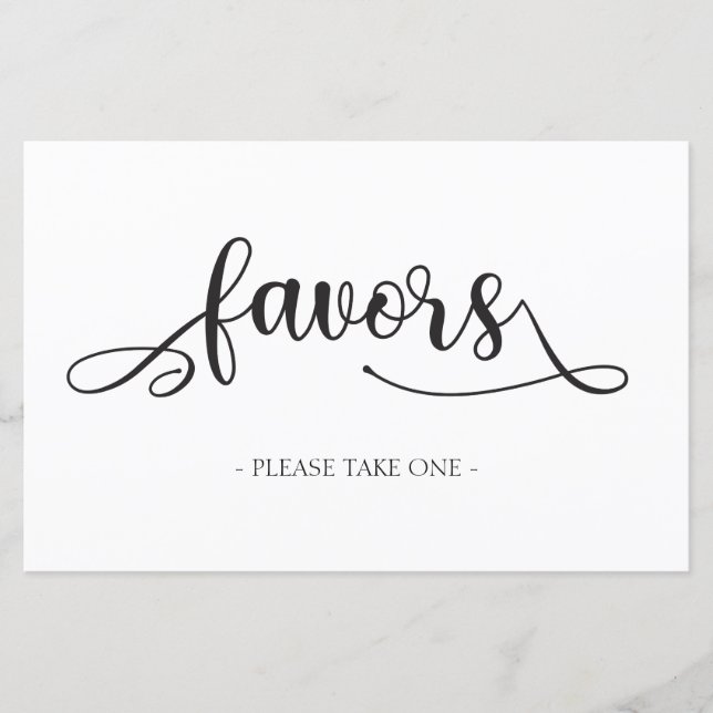 "Favors" Schwarz-weißes Minimalistisches Hochzeits (Vorderseite)