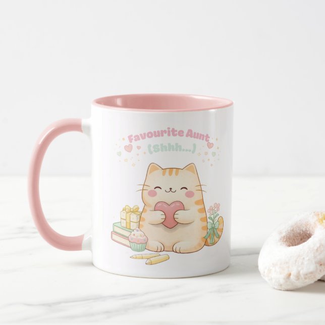 Favourite Aunt Cute Kawaii Kitty Cat Sweet Pink Tasse (Mit Donut)