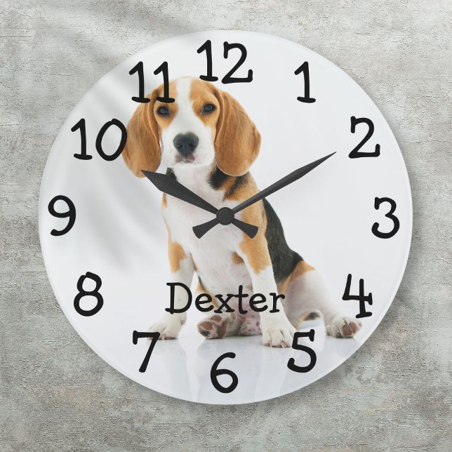 Favourite Pet Dog Cat Photo Name Große Wanduhr (Favorite Pet Dog Cat Photo Name Large Clock)