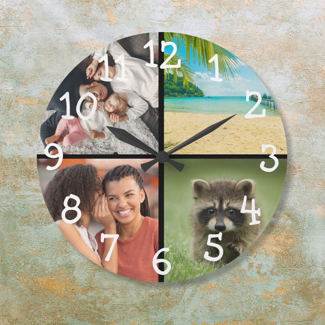 Favourite Photos Große Wanduhr (Modern Stylish Favorite 4 Photos Large Clock)