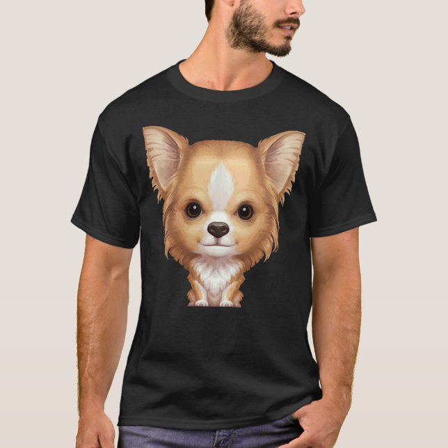 Fawn &amp White Long Coat Chihuahua T-Shirt (Vorderseite)