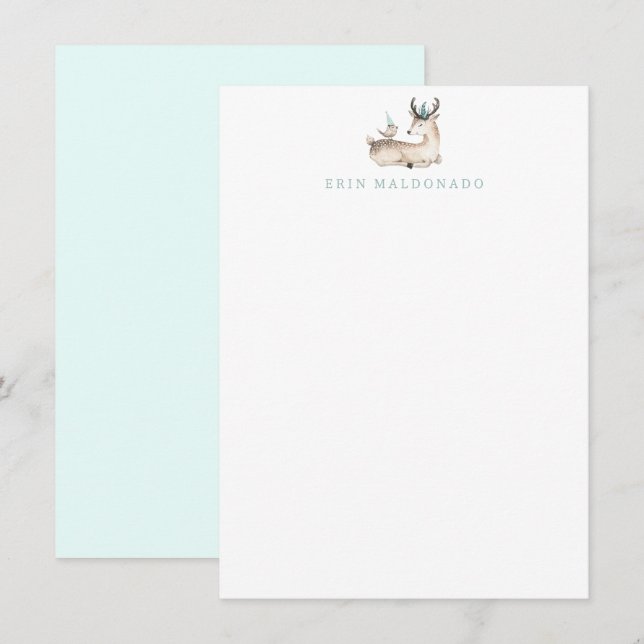 Fawn and Bird Stationery - Baby Deer Mitteilungska Mitteilungskarte (Vorne/Hinten)