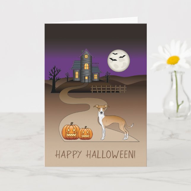 Fawn and White Iggy and Halloween Spuk House Karte (Kleine Pflanze)