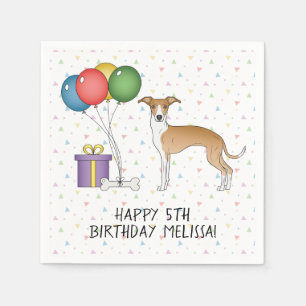 Fawn and White Italian Greyhound - Happy Birthday Serviette