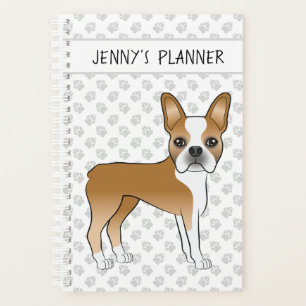 Fawn Boston Terrier Niedlich Cartoon Dog & Custom Planer