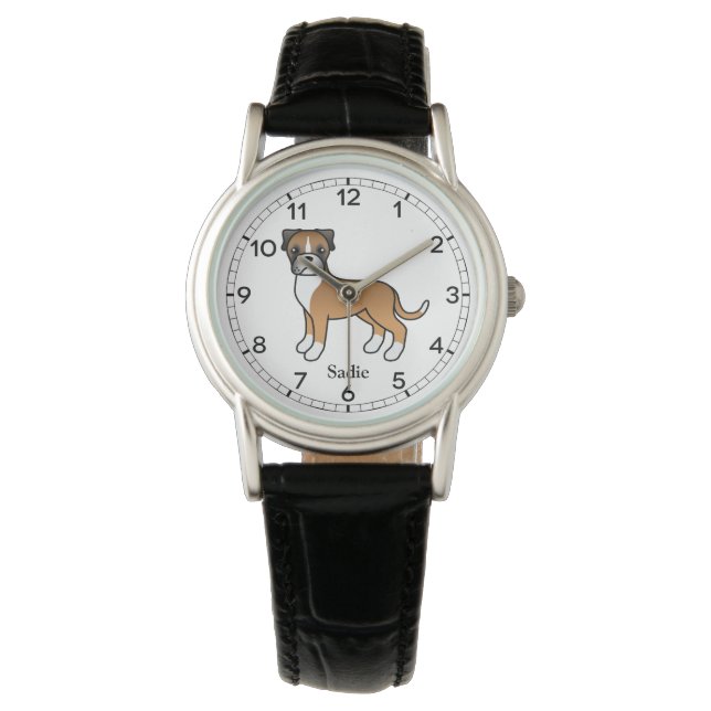 Fawn Boxer Dog Niedlich Illustration & Individuell Armbanduhr (Vorderseite)