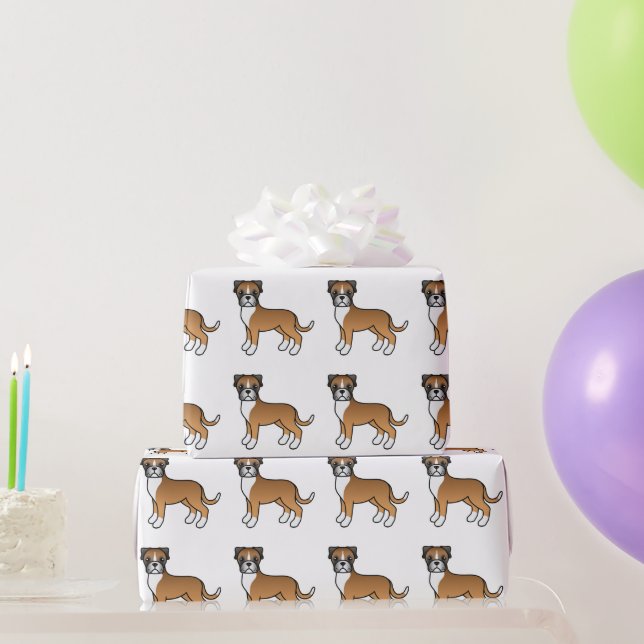 Fawn Boxer Niedlich Cartoon Dog Muster Geschenkpapier (Partygeschenke)