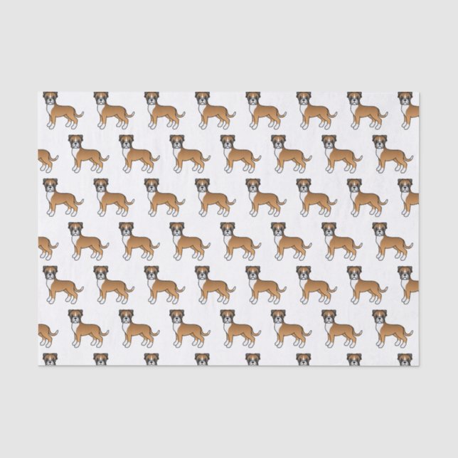 Fawn Boxer Niedlich Cartoon Dog Muster Seidenpapier (Vorderseite)