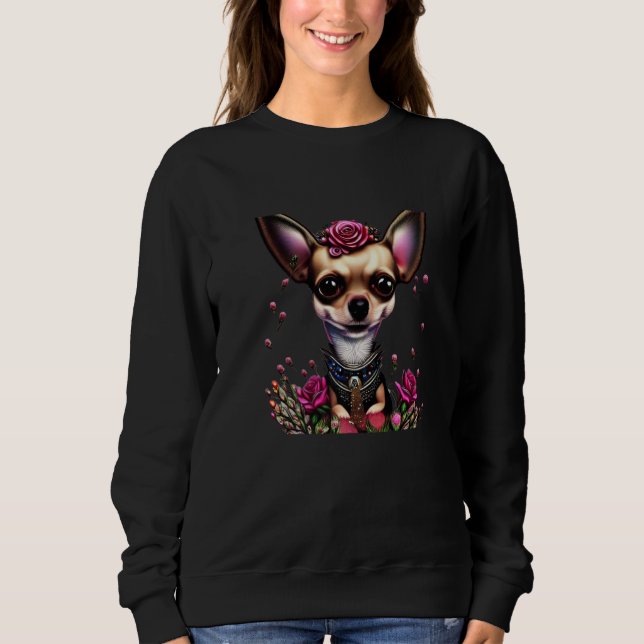 Fawn Chihuahua Pink Roses Premium Sweatshirt (Vorderseite)