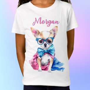 Fawn Chihuahua Puppy Wearing Brillen mit Namen T-Shirt
