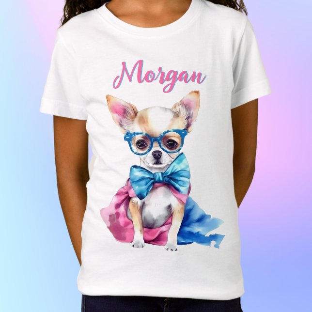 Fawn Chihuahua Puppy Wearing Brillen mit Namen T-Shirt (Von Creator hochgeladen)