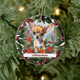 Fawn Chihuahua Welppy Holiday Joy Custom Christmas Keramik Ornament