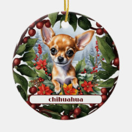 Fawn Chihuahua Welppy Holiday Joy Custom Christmas Keramik Ornament