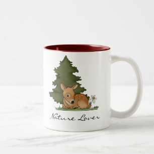 Fawn Deer Art Cartoon Zeichnend Waldbaum Natur Zweifarbige Tasse
