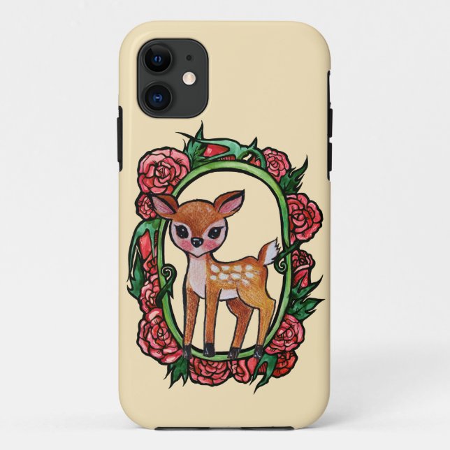 Fawn Deer Rote Rosen Case-Mate iPhone Hülle (Rückseite)