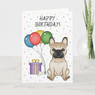 Fawn French Bulldog Cartoon Hund Happy Birthday Karte