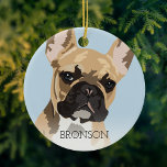 Fawn French Bulldog Christmas Keramik Ornament<br><div class="desc">Pop-Kunst inspiriert französische Bulldogge Weihnachtsschmuck mit einem Franchisehund in einem pastellblauen Hintergrund,  der in jede Farbe geändert werden kann,  fügen Sie Ihren Haustier-Namen.</div>