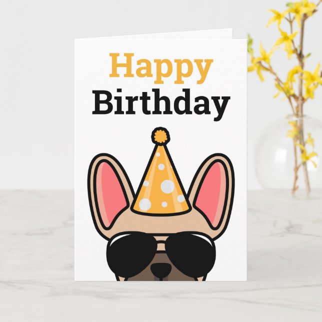 Fawn French Bulldog Happy Birthday Card Karte (Gelbe Blume)