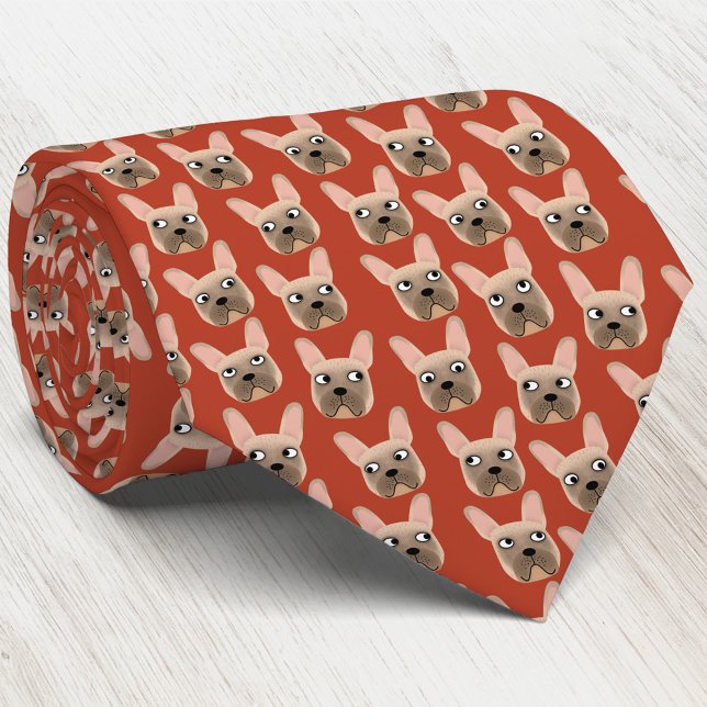 Fawn French Bulldog Red Neck Tie Krawatte (Fawn French Bulldog dog pattern art neck tie)