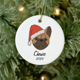Fawn Frenchie Weihnachtsmannmütze Keramik Ornament
