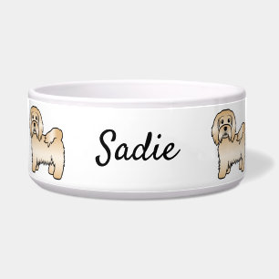 Fawn Havanese Niedlich Cartoon Dog Illustration & Napf