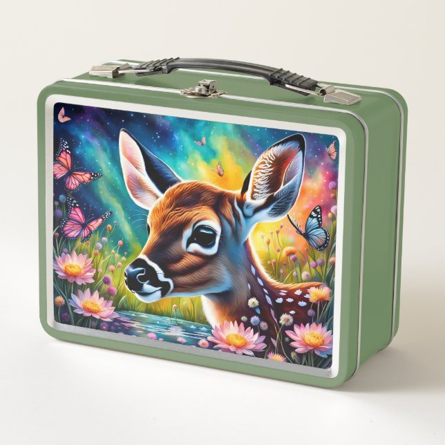 Fawn in Meadow Pond Metall Brotdose (Vorderseite)