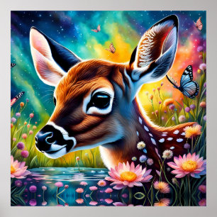 Fawn in Meadow Pond Poster